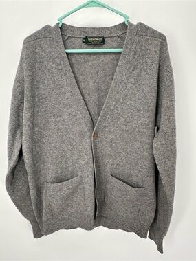 Vintage Greenwich 100% Lambswool Grey V-Neck Button Cardigan